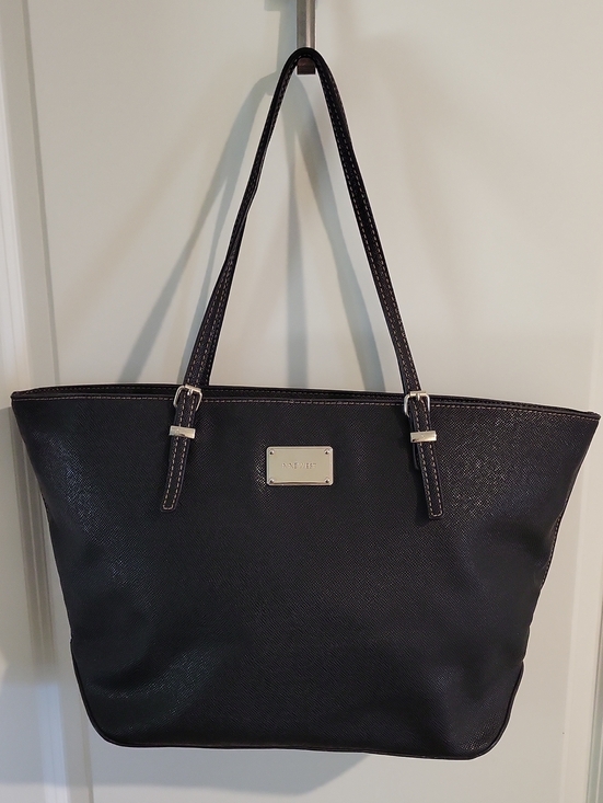 Nine West Handbags - Nine West Black Saffiano Tote with Silver Plaque